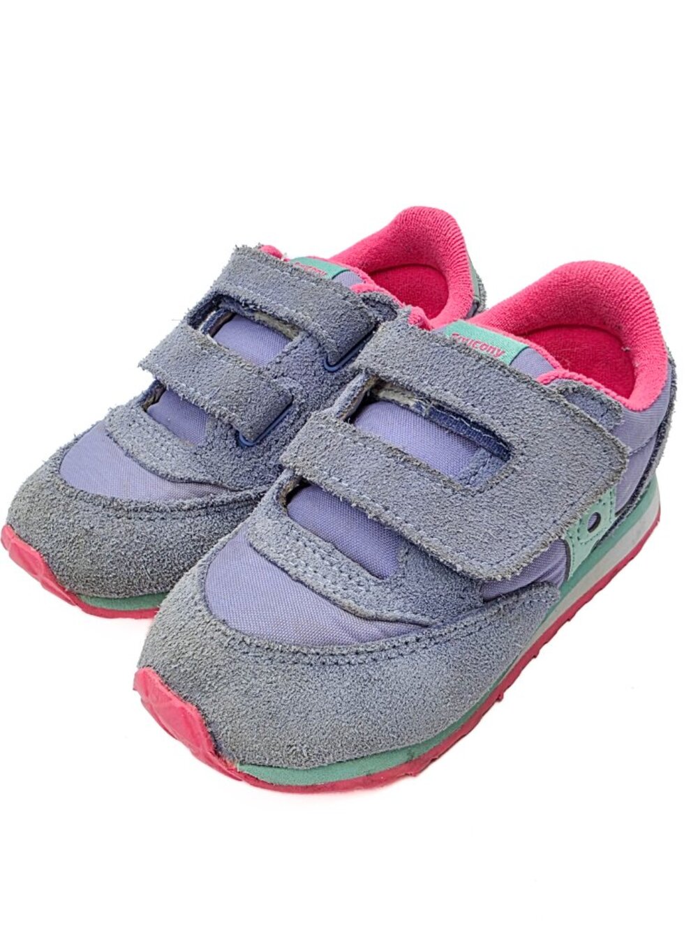 Saucony Jazz Girls 8M Sneakers Gray Purple Suede Pink Mint Hook Loop Retro